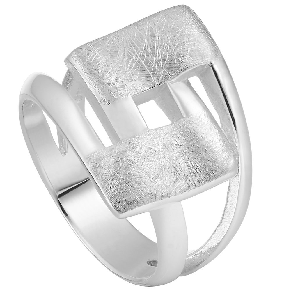Vinani Damenring aus 925 Sterling Silber – Massiver, gebürsteter Ring mit geschwungenem Viereck-Design, nickelfrei & antiallergisch, handgefertigter eleganter Silberschmuck