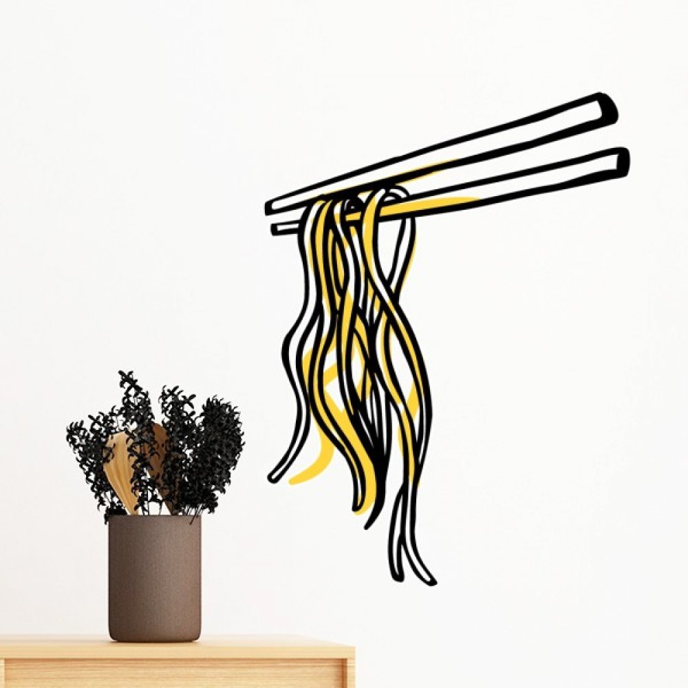 Stickers mural nouilles chinoises plat traditionnel illustration cuisine decalco amovible 30cm