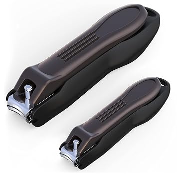 GLAMFIELDS Nail Clipper with Catcher, No Splash Fingernail Toenail Clipper Stainless Steel Nail Cutter Nail Trimmer, Good Gift for Men and Women MF-Large/Small 2Pack