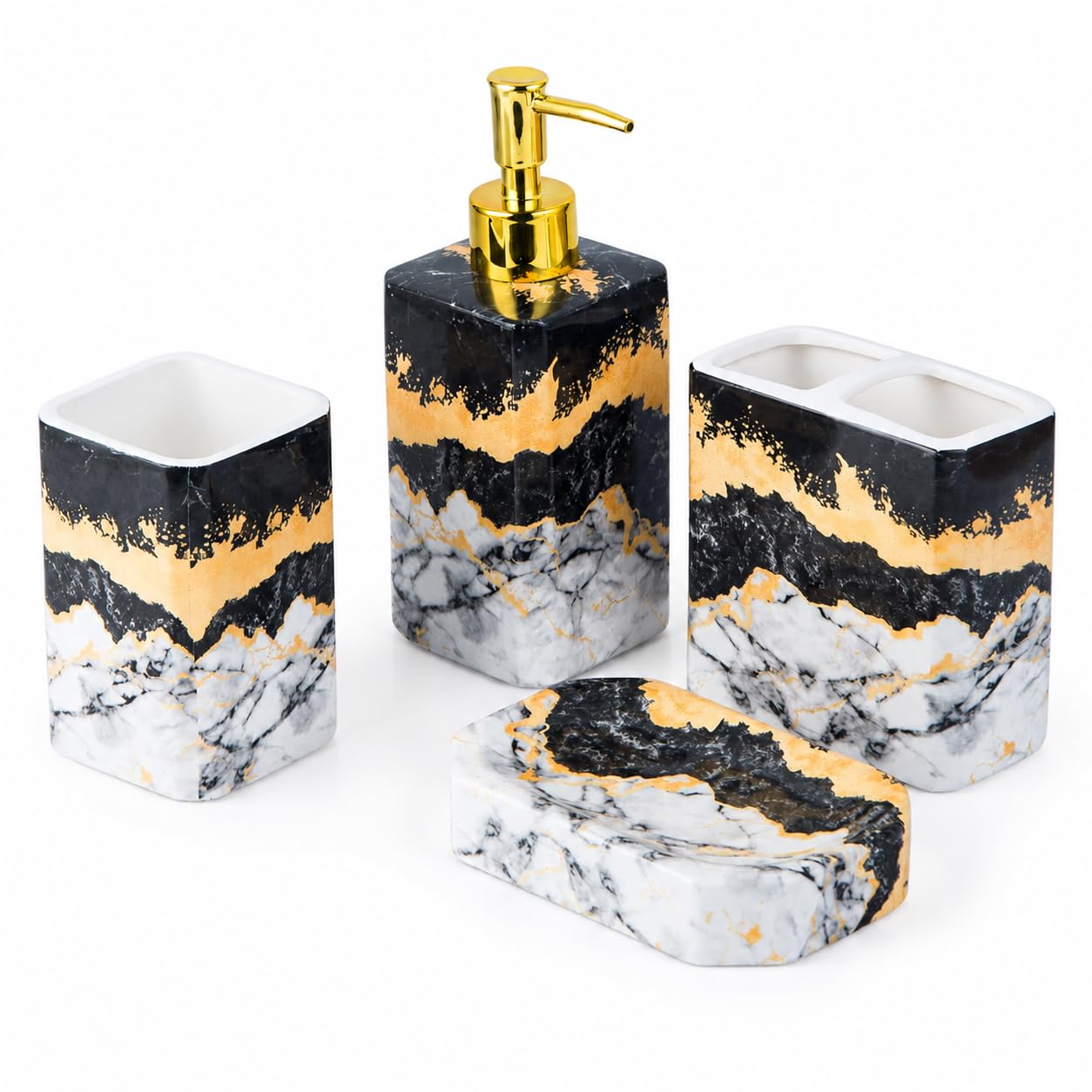 LiveHouse 4-Piece Black and White Bathroom Accessories Set