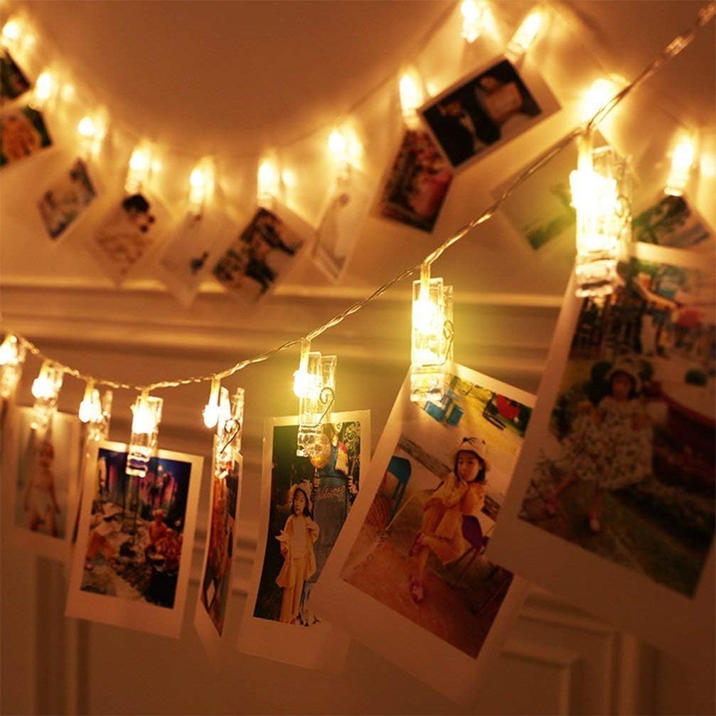 Yeeteching Photo Clip String Light, 17FT Fairy String Lights with 40 Clear Clips Battery Operated for Hanging Pictures,Birthday Party,Dorm Bedroom (USB Clip Lights)