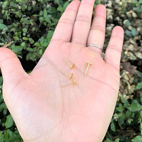 Miniatura 8 de Adabele SS67-3 - 10 pares de aretes de plata de ley chapados en oro real, pin de 0.028 in, 0.118 in (0.12 pulgadas), tablero plano pequeño con