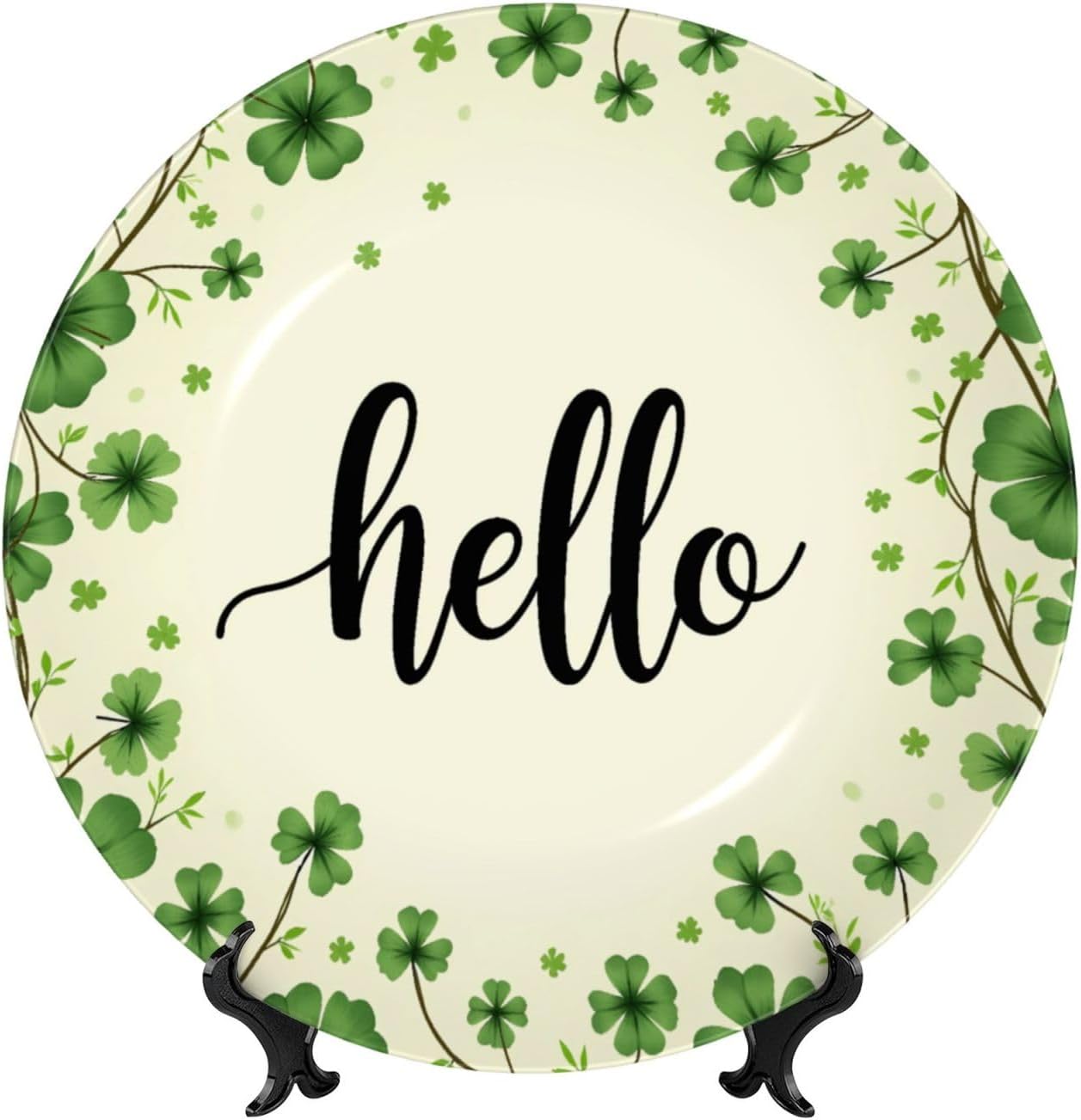 Saint Patrick Green Style Ceramic Plate Display Decorative Plate With Stand Wall Hanging Plate For Home Decor 10 Inch