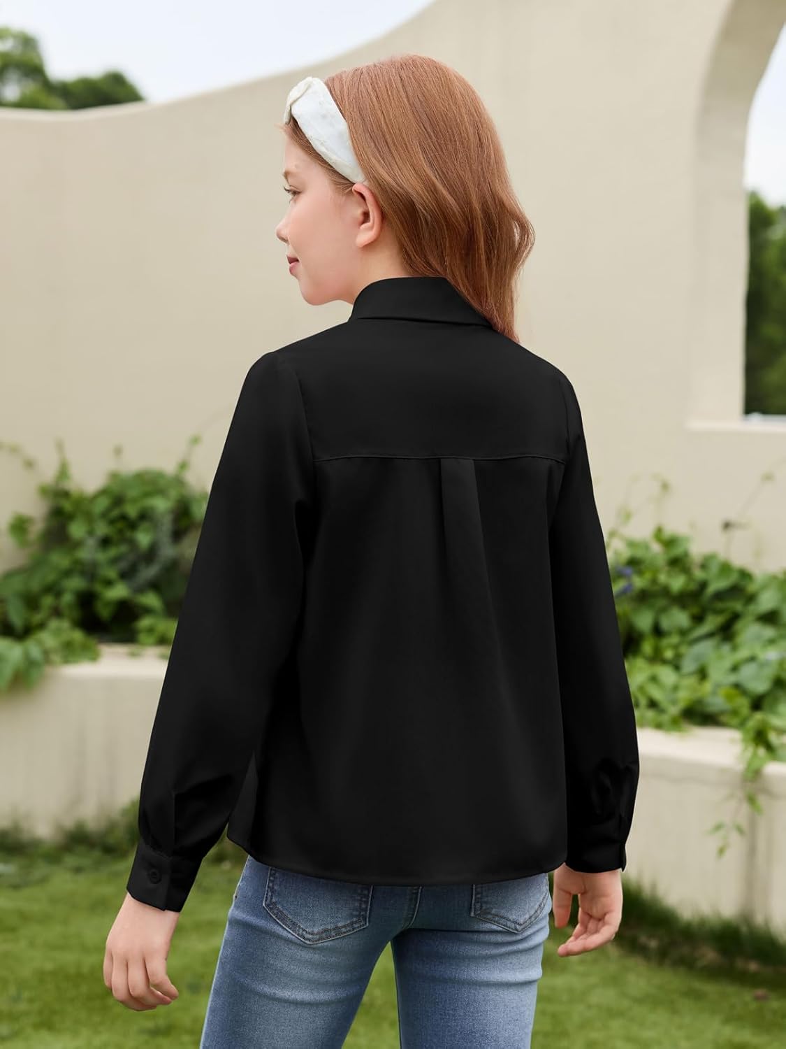 Haloumoning Girls Shirts Puff Long Sleeve Button Down Blouse Pleated School Uniform Dress Shirt Tops 5-14 Years - Image 3