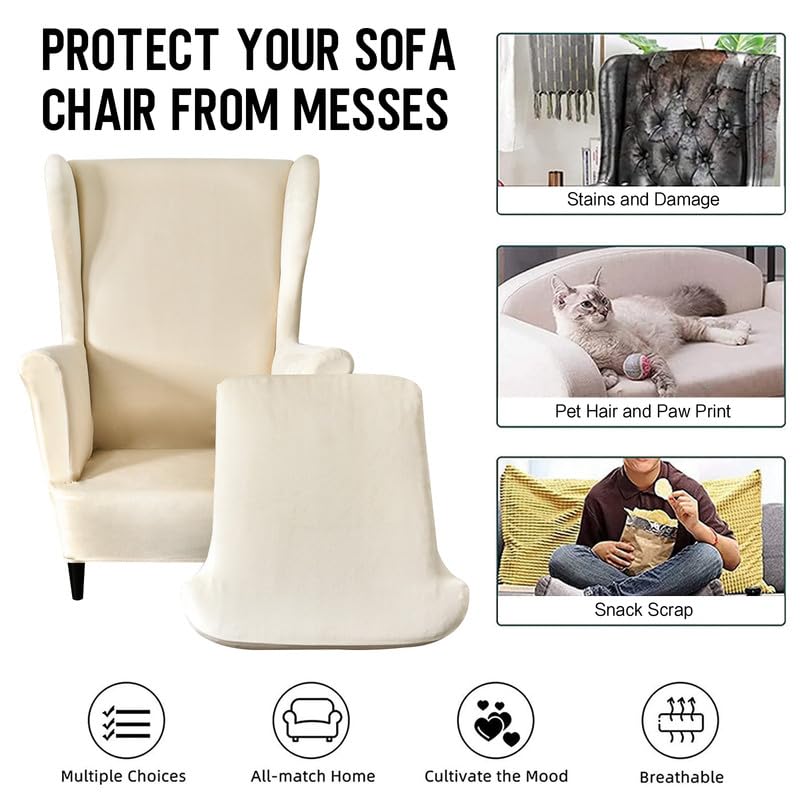 Mingfuxin Wingback Chair Covers 2 Piece Set Stretch Wing Chair Cushion Sofa Slipcovers, Removable Velvet Wing Back Armchair Slipcovers Furniture Protector for Living Room Bedroom Hotel - Image 6