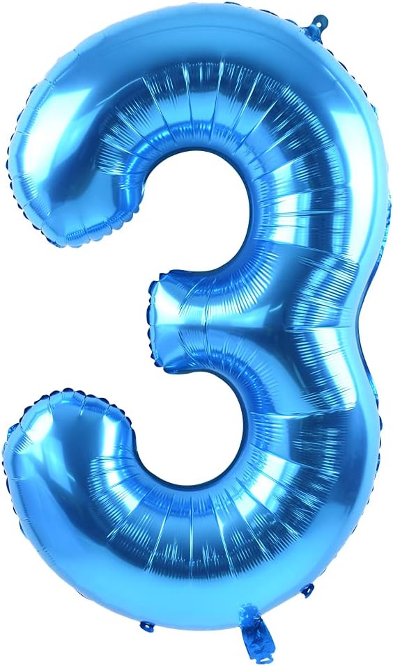TONIFUL 40 Inch Blue Large Numbers Balloon 0-9 Birthday Party Decorations,Foil Mylar Big Number Balloon Digital 3 for Birthday Party,Wedding, Bridal Shower Engagement Photo Shoot, Anniversary