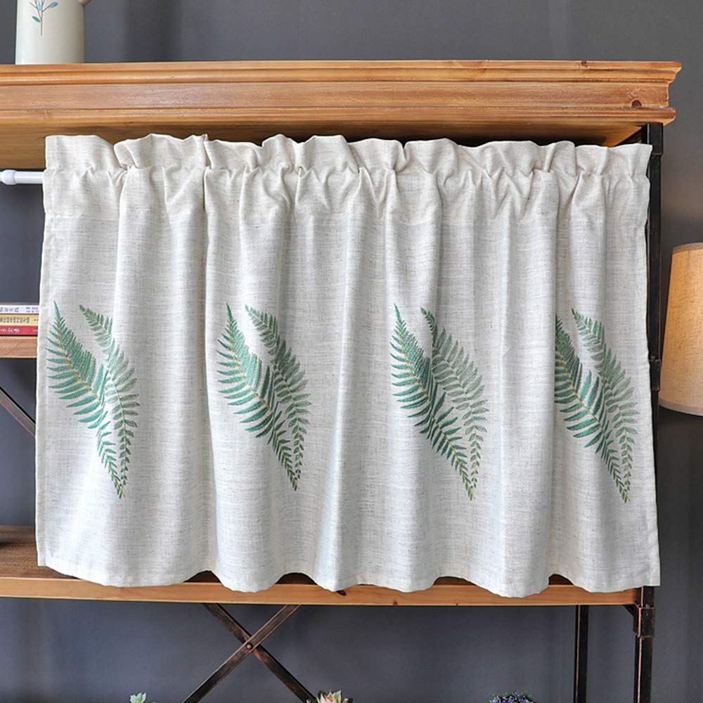 Cortina semi sheer rUrEu de 140x60 cm para media ventana de cocina blanca y rústica