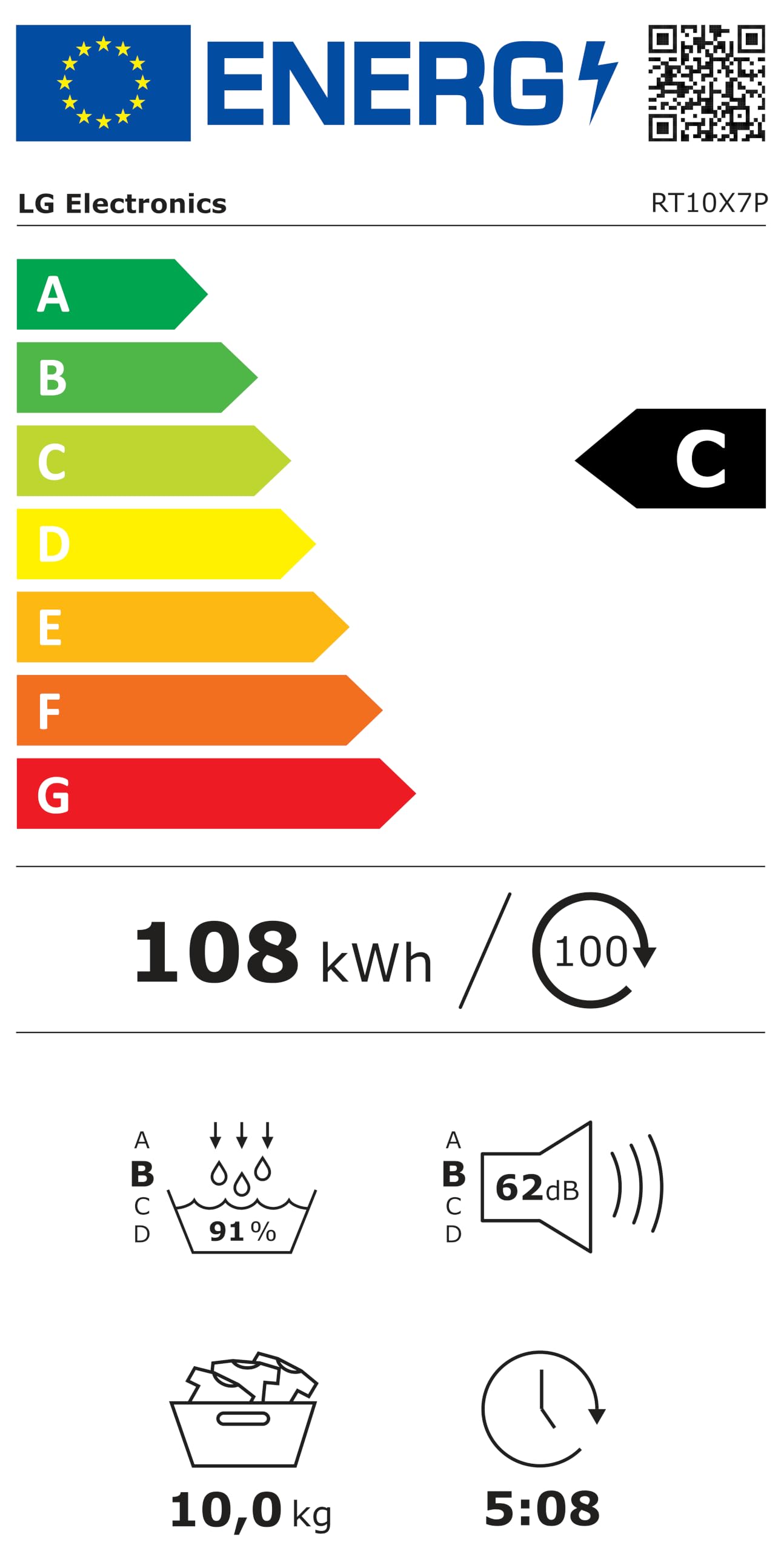 LG RT10X7P Wärmepumpen-Trockner (10 kg, Energieklasse C) mit AI Dry, TurboDry, selbstreinigendem Kondensator und ThinQ, Weiß