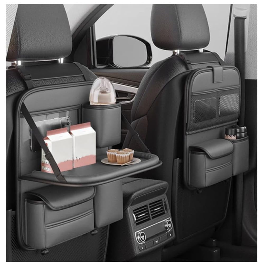 Lot de 2 organiseurs de siège arrière de voiture en cuir avec plateau de table pliable, protection imperméable pour dossier de siège de voiture, tapis de protection contre les coups de pied,