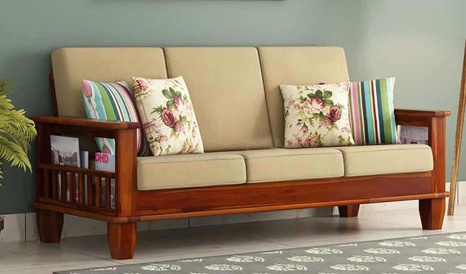 Sheesham Wood 3-Person Sofa for Home Living Room || Solid Wood 3 Seater Sofa Without Small Cushion Furniture for Guest Room Office (Honey Finish) DIY - Customer Side Self Assembly-image-35