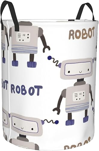 Miniatura 2 de Vintage Robots - Cesta de lavandería impermeable plegable con mango duradero, organizador de ropa sucia circular, cesta de almacenamiento para el