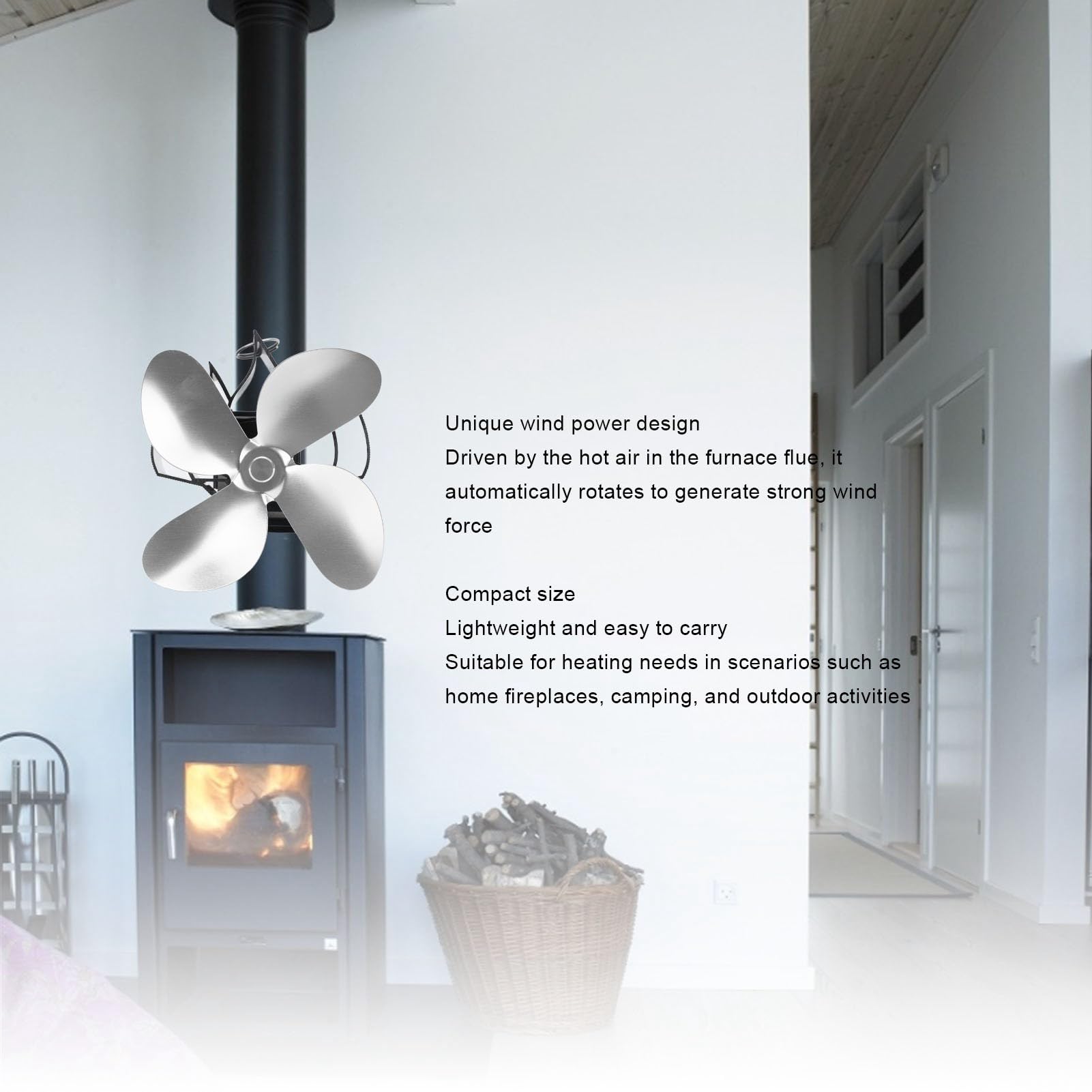 Ventilatore per Caminetto a 4 Pale Alimentato a Calore Montato a