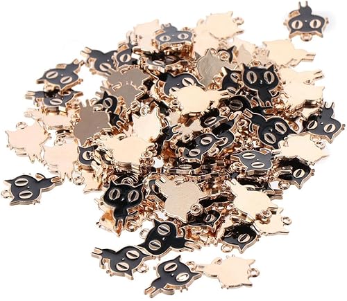 Miniatura 3 de Uniquer 100 dijes esmaltados de gato negro con forma de gato, encantadores dijes para hacer joyas, collares, manualidades, Metal, No es una piedra