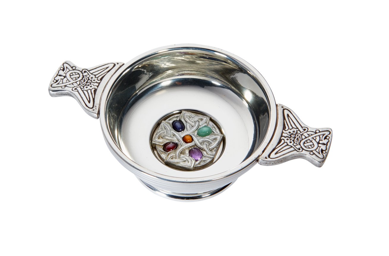 Wentworth Pewter - Standard Pewter Gem Cross Quaich Whisky Tasting Bowl Loving Cup Burns Night