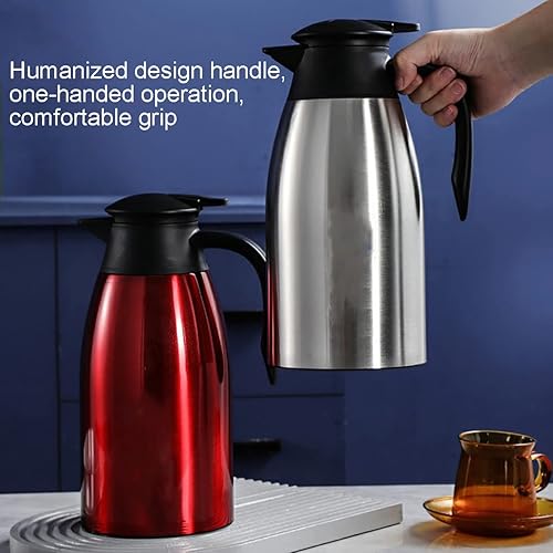 Miniatura 3 de Jarra térmica de acero inoxidable, hervidor de vacío de doble pared de 68 onzas (2 litros), termo para café, té, agua caliente, 24 horas mantiene