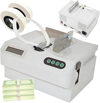 Cash Fast Binding Machine, Automatic Money Packer Banknote Binding Machine 45W Small Banknote Baling Machine with Adjustable Strapping Tape Length and Tension