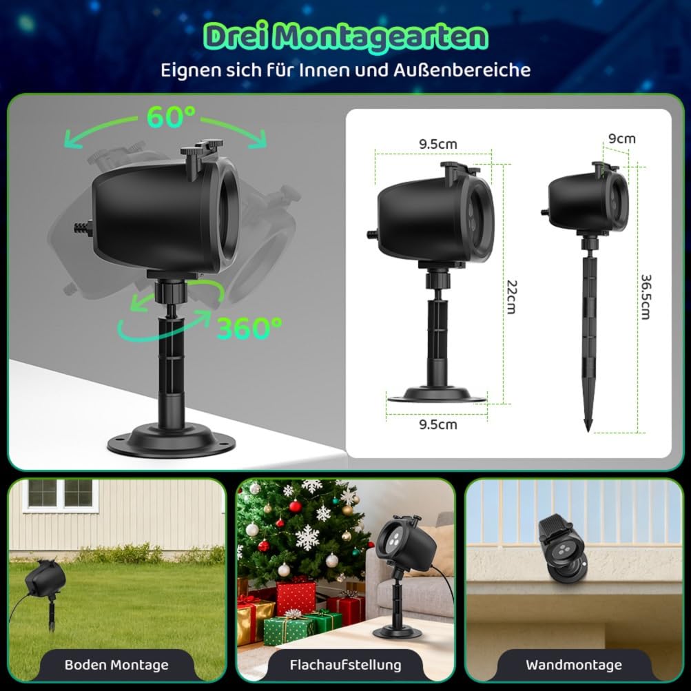 OUSFOT Projektor Weihnachten Aussen Rot Grün Blau, 5 Projektionskarten | Laser Projektor mit Fernbedienungs und Timerfunktion,Halloween, Weihnachten, Party, Laserpunkt