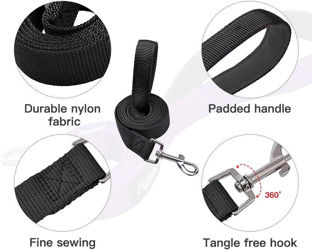 PUPTECK Dog Training Leash Durable Nylon Lead with Padded Handle for Pet Puppy, Black Small