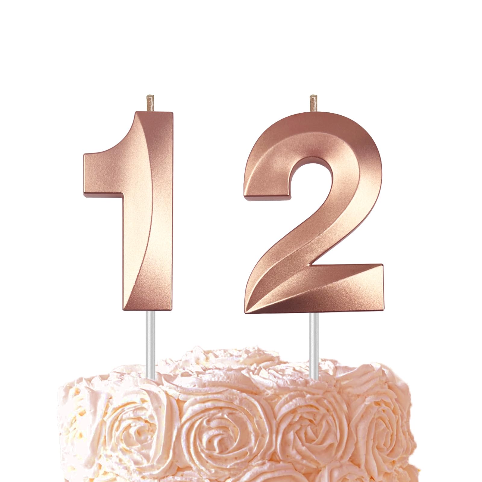 Rose Gold Birthday Number 12 Candles for Wedding Party Cake Decorations