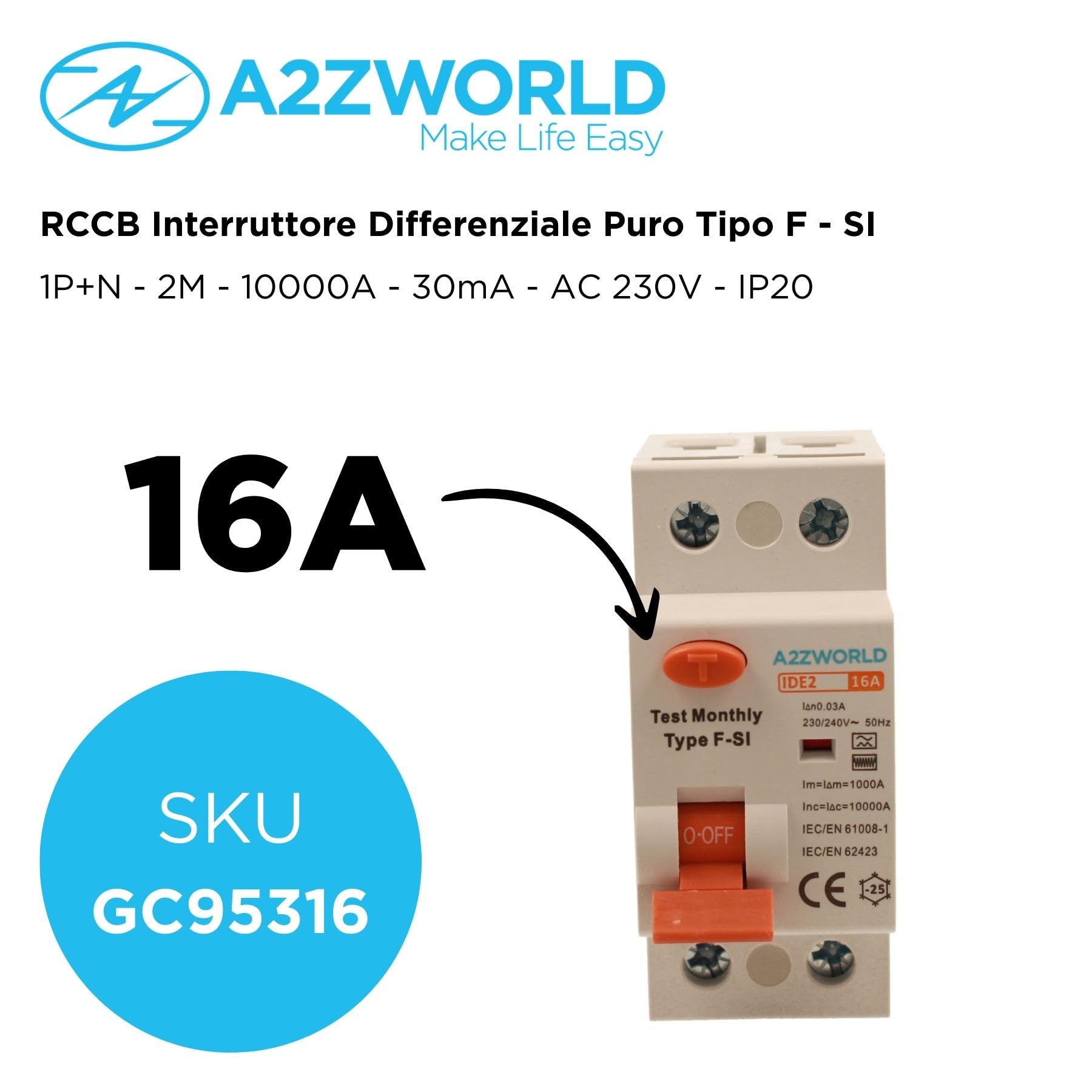 Disjoncteur différentiel Type F-SI super immunisé 16A 30mA 1P+N 10kA 2 modules