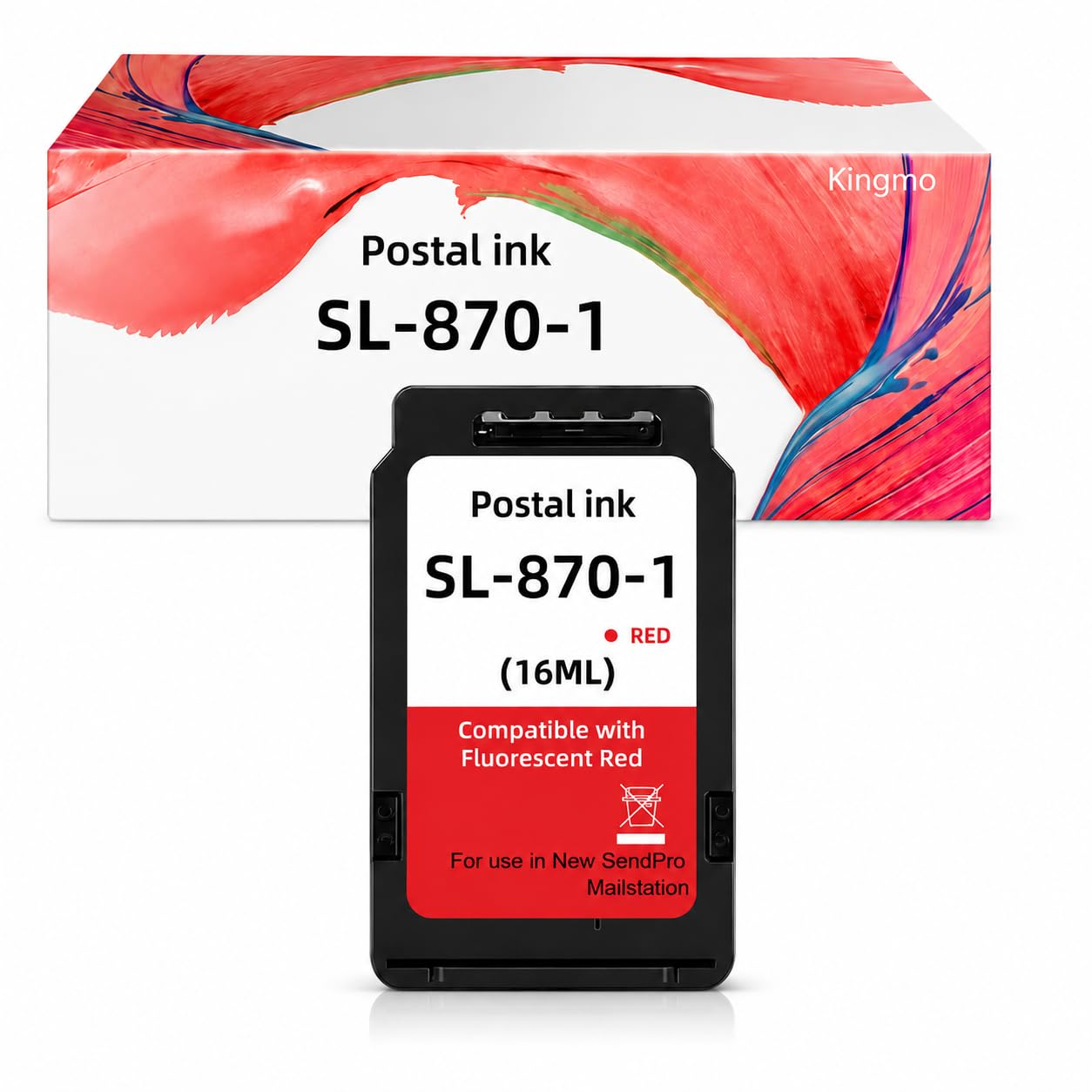 Kingmo SL-870-1 Red Ink Cartridge Replacement for Pitney Bowes SendPro Mailstation CSD1, Fluorescent Postage Meter Ink, 1-Pack (16ml)