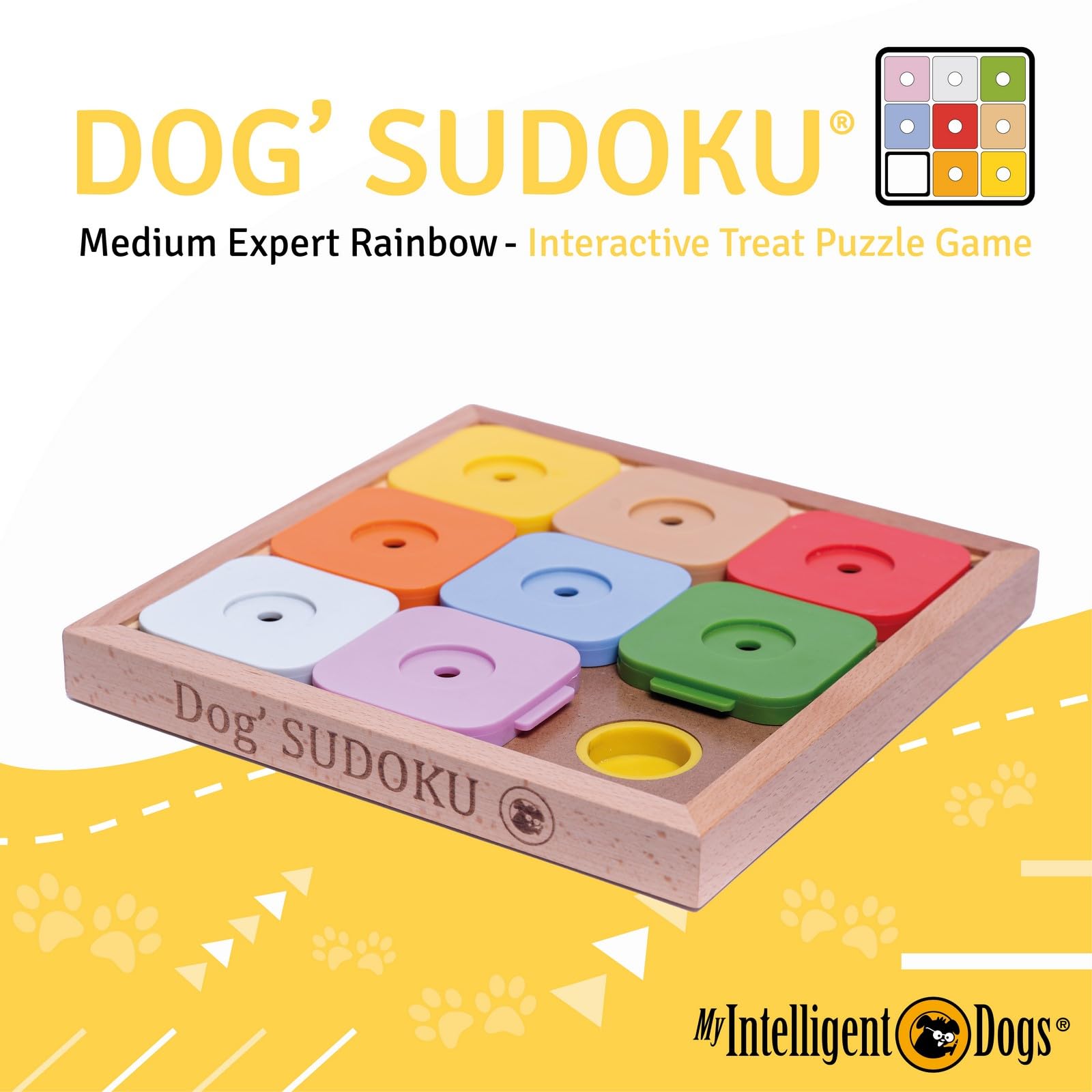 Sudoku Medium Expert Rainbow interaktywna zabawka dla psa z drewna, inteligentna zabawka dla psów