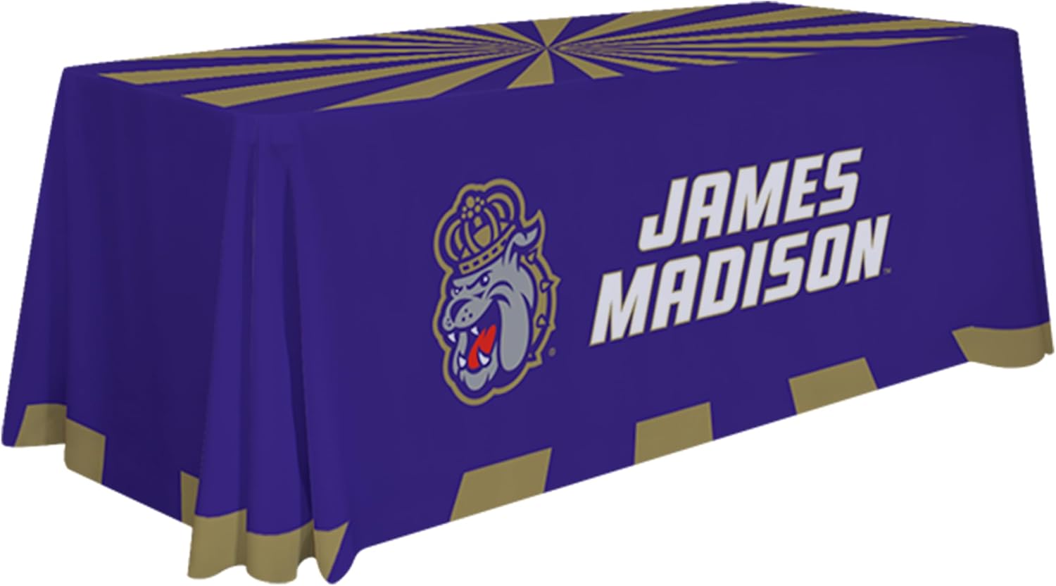 Victory Corps James Madison Dukes College Sports Printed Table Throw - NCAA Licensed - Polyester - School Tablecloth (Black, Purple, Gold) (6' Draped)