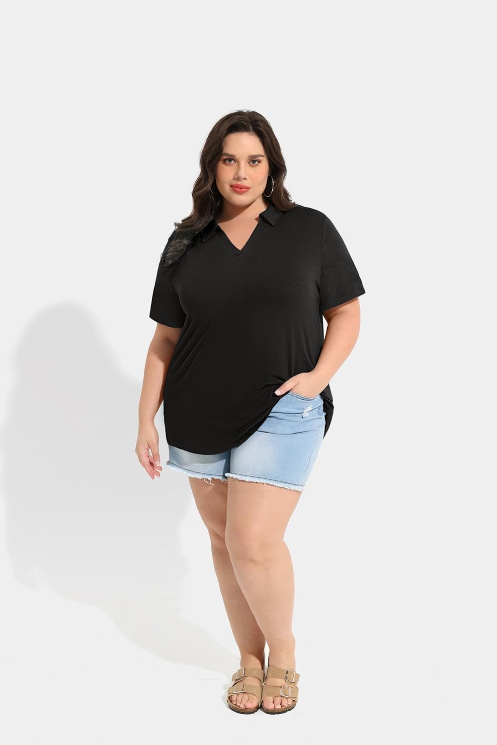 TIYOMI Plus Size Collared Polo Shirts Summer Short Sleeve V Neck Business Tops for Women XL-5XL - Image 5
