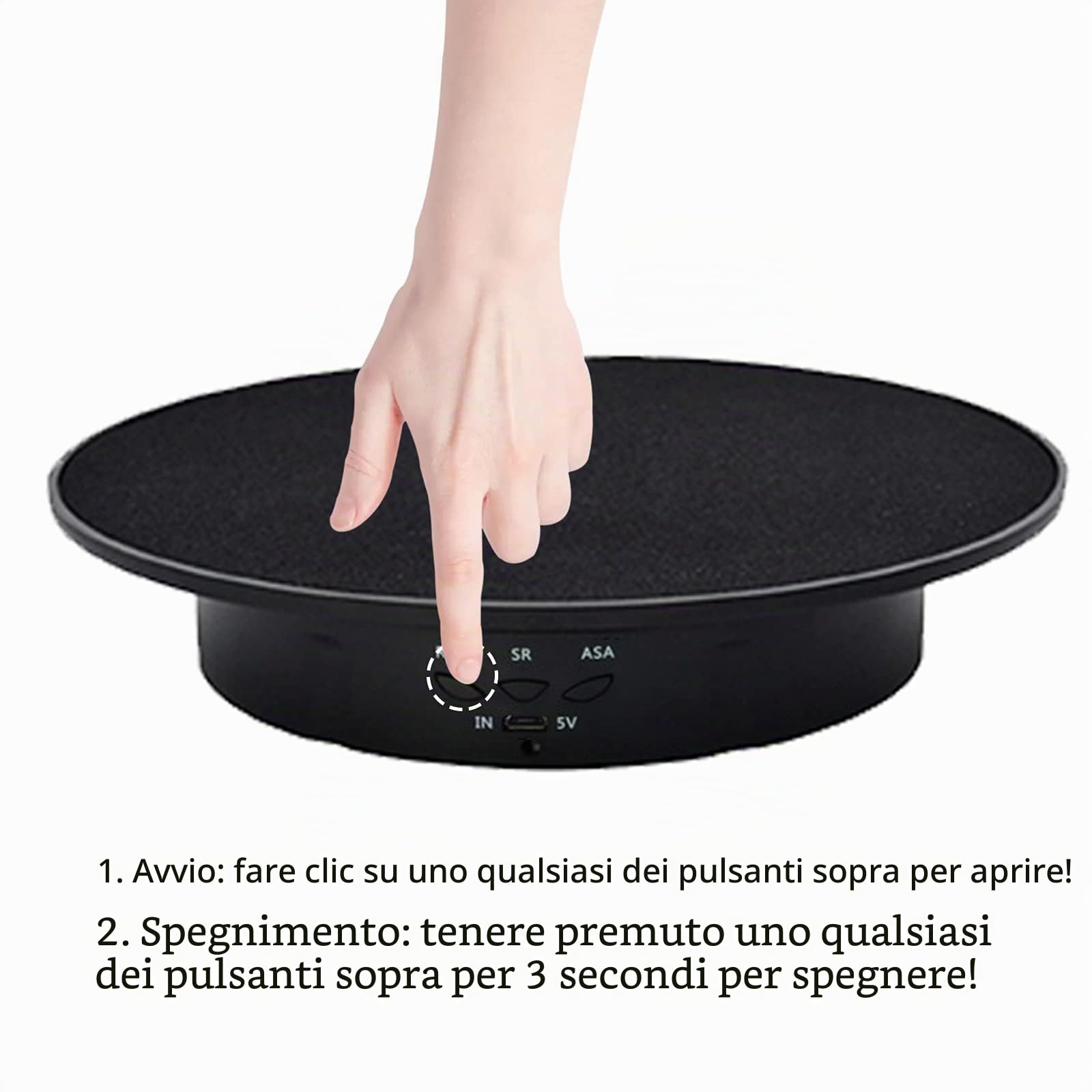 CDIYTOOL Espositore motorizzato per giradischi girevole supporto elettrico da 90 a 180 a 360 gradi, carico di 8 kg, diametro 20 cm con 5 fondi in PVC