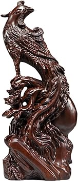 Desktop Decoration Wood Carving Fire Phoenix Bird Ornament Mahogany Chukar Crafts TV Cabinet Decorations Sculptures Home Decor11.81in