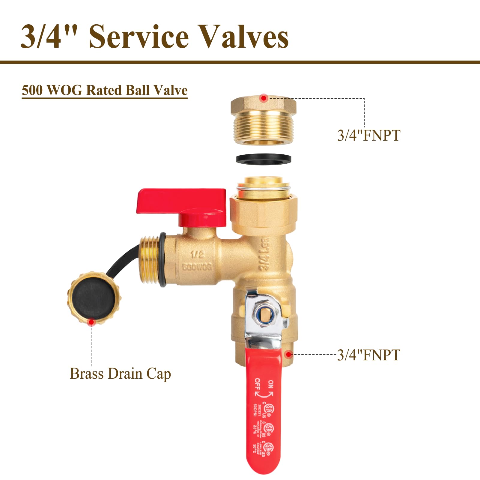 Circrane 3/4 Inch IPS Tankless Water Heater Valve Kit With Pressure Relief Valve