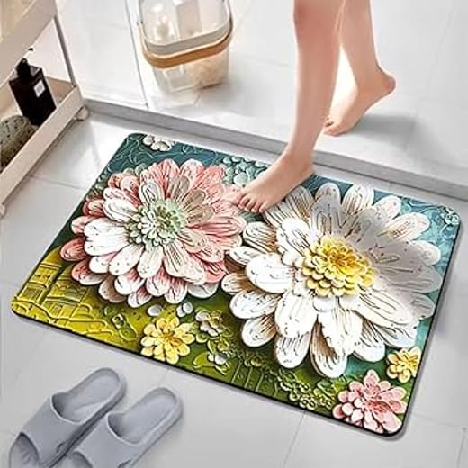 3D Flower Print Bath Mat - Non-Slip 58x38 cm