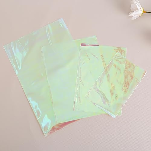 Miniatura 6 de Morepack Bolsas de celofán holográficas iridiscentes, 4 x 6 pulgadas, bolsas de galletas con 5 colores para baby showers, bodas, fiestas de