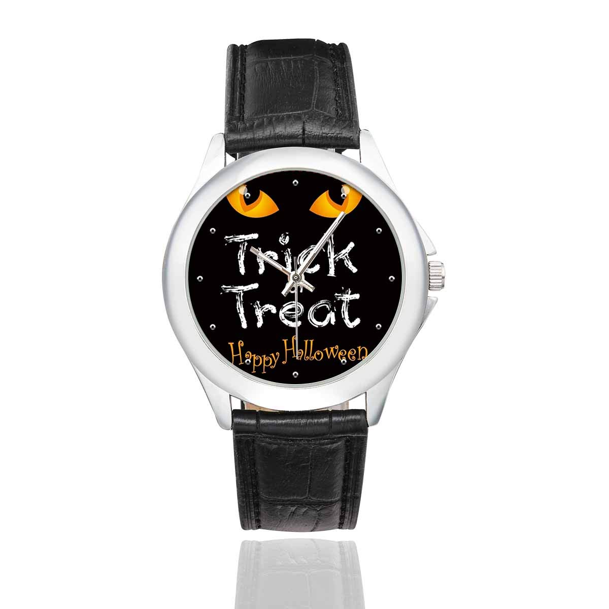 InterestPrintEaster Halloween Thanksgiving Christmas Waterproof Women's Stainless Steel Classic Leather Strap Watches, Black