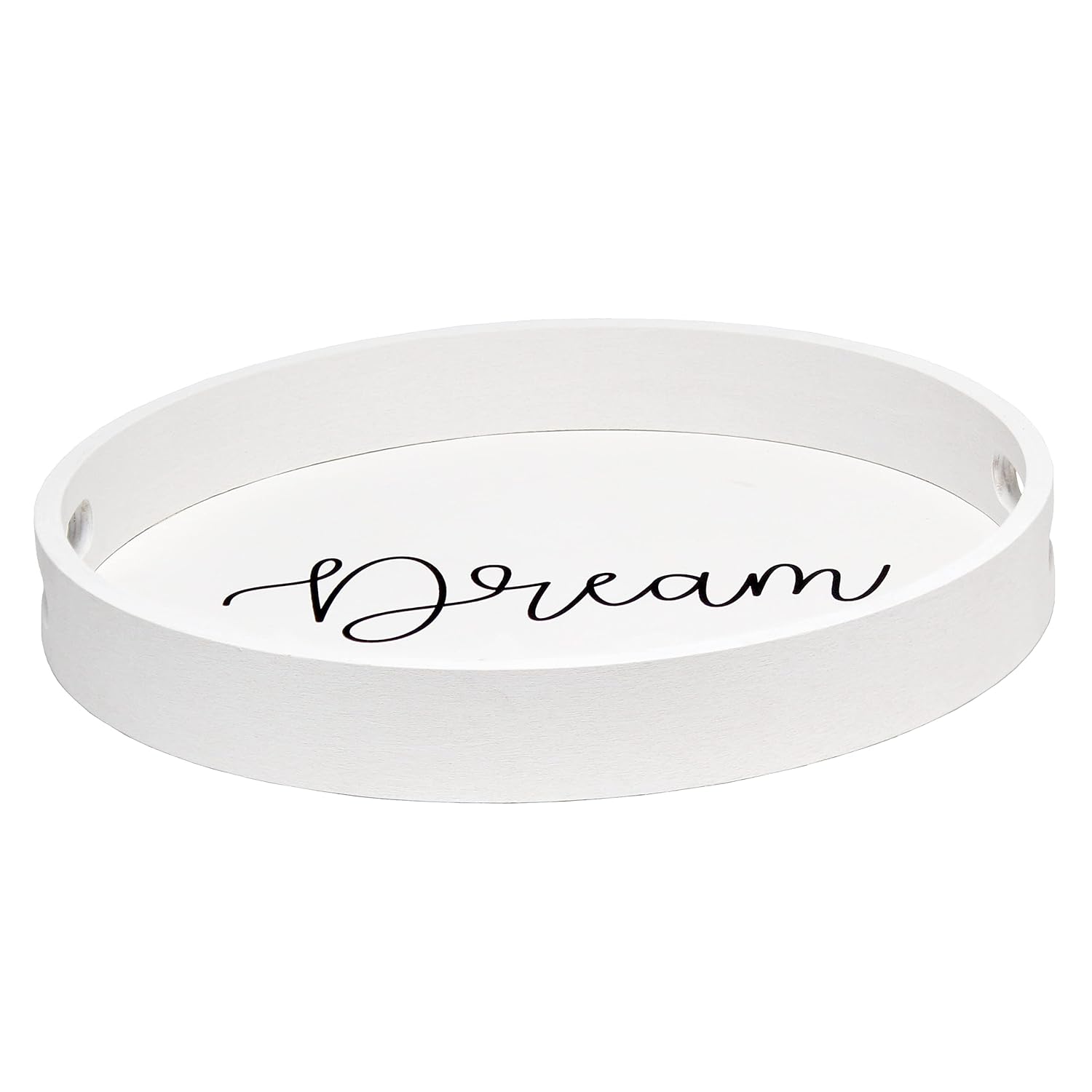 Elegant Designs HG2013-WDR Decorative 13.75'' Round Wood Serving Tray w/ Handles, Dream, White Wash Dream "Dream" White Wash