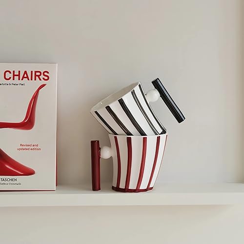 Miniatura 3 de Tazas de café de cerámica roja, taza de café hecha a mano para la oficina y el hogar, tazas de café artísticas para mujeres para mamá, taza roja y