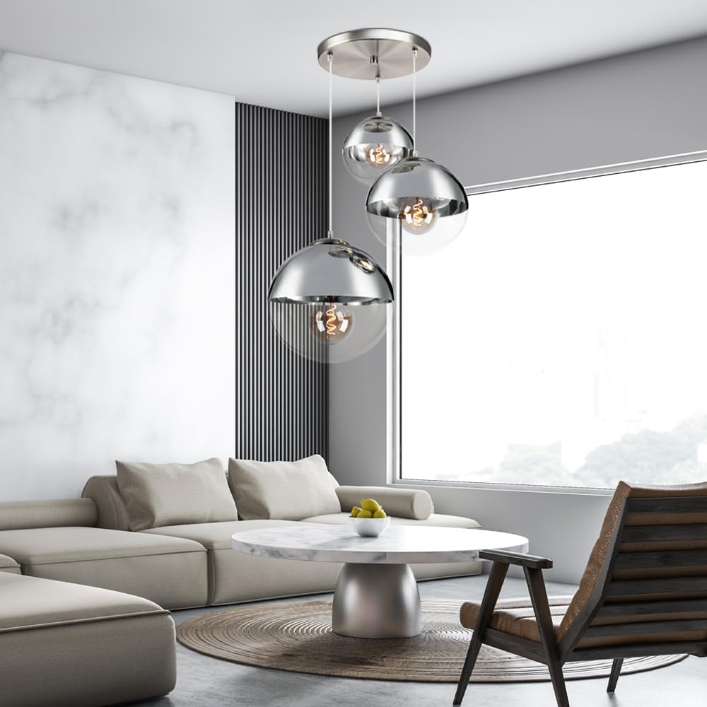 LED Hängeleuchte Glaskugeln Pendelleuchte Kugellampe Esszimmerleuchte hängend, Nickel matt Chrom klar, 3x 7W 806Lm warmweiß, DxH 51x120 cm :