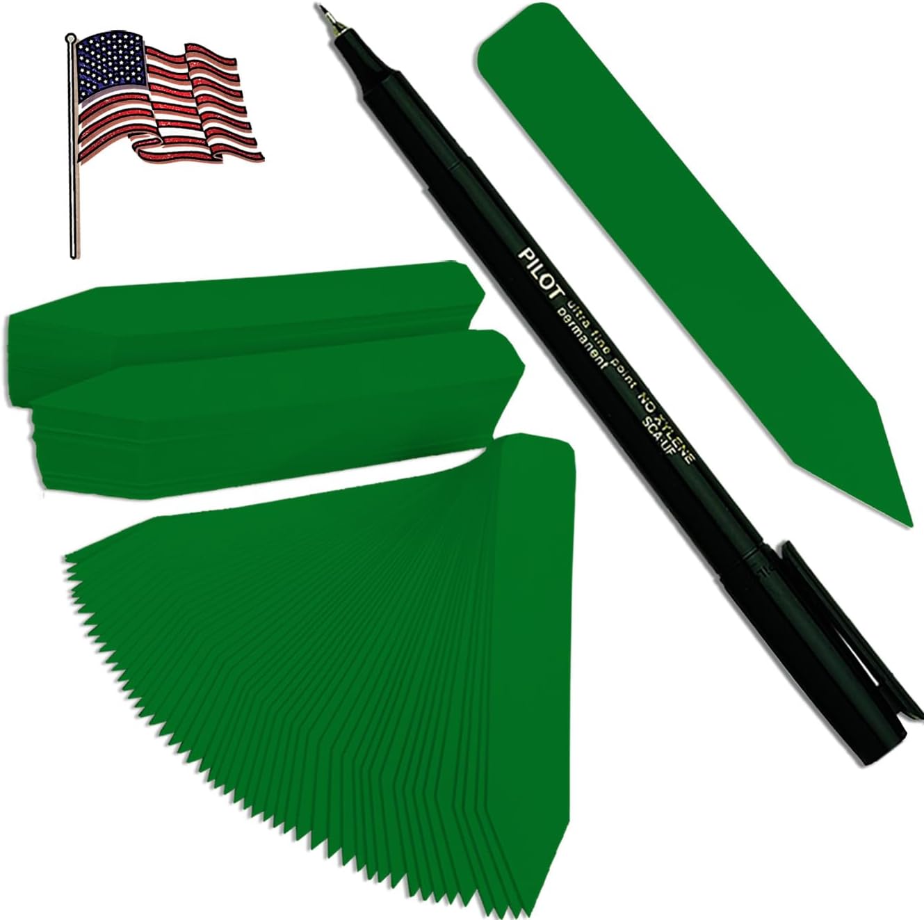 5" x 5/8" Dark Green Premium Pot Stakes with Marker - 1,000 Pcs - Plastic Plant Tags and Labels - Nursery Garden Tree Labels Waterproof Writeable | Made in The USA |