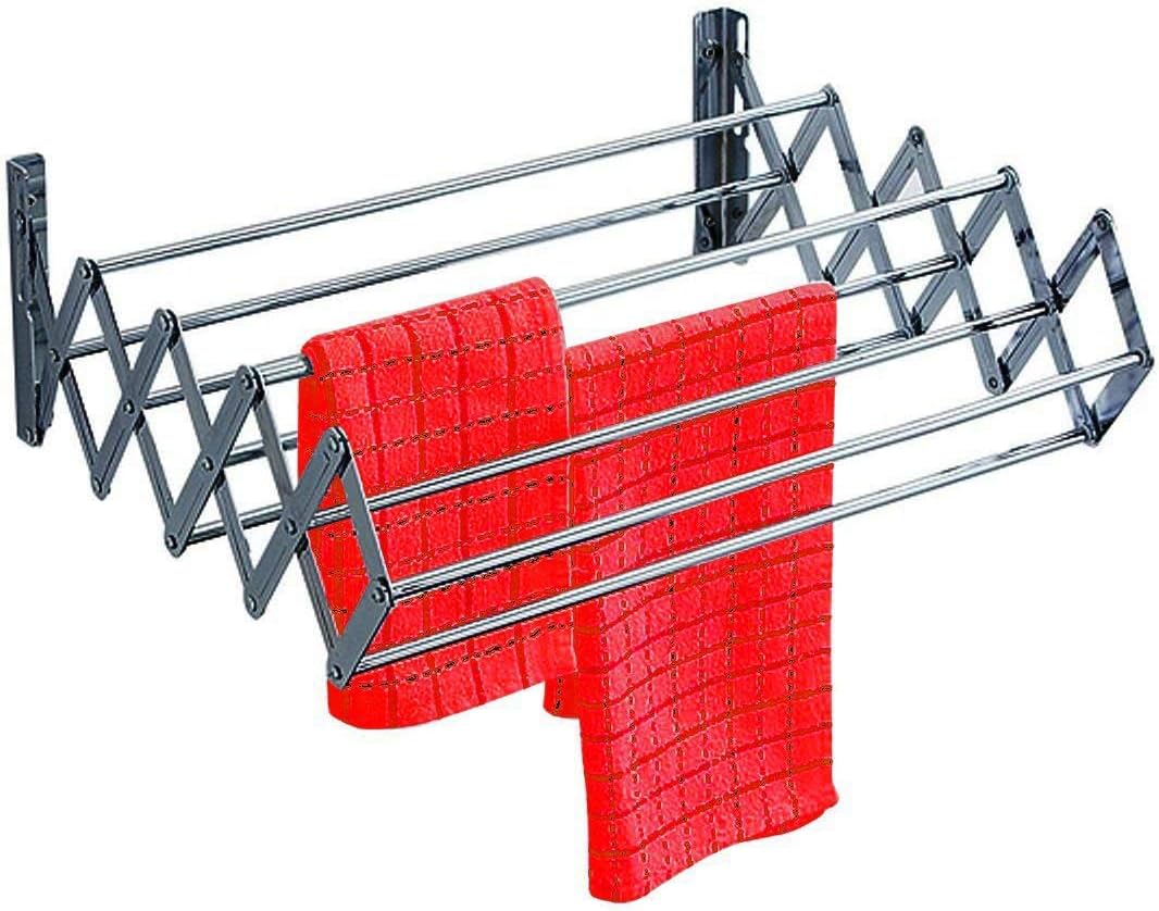 INDISWAN� Wall Mounting Foldable Clothes & Towel Drying Rack Cum Hanger 7 Pipes Stainless Steel (2.0 Feet)