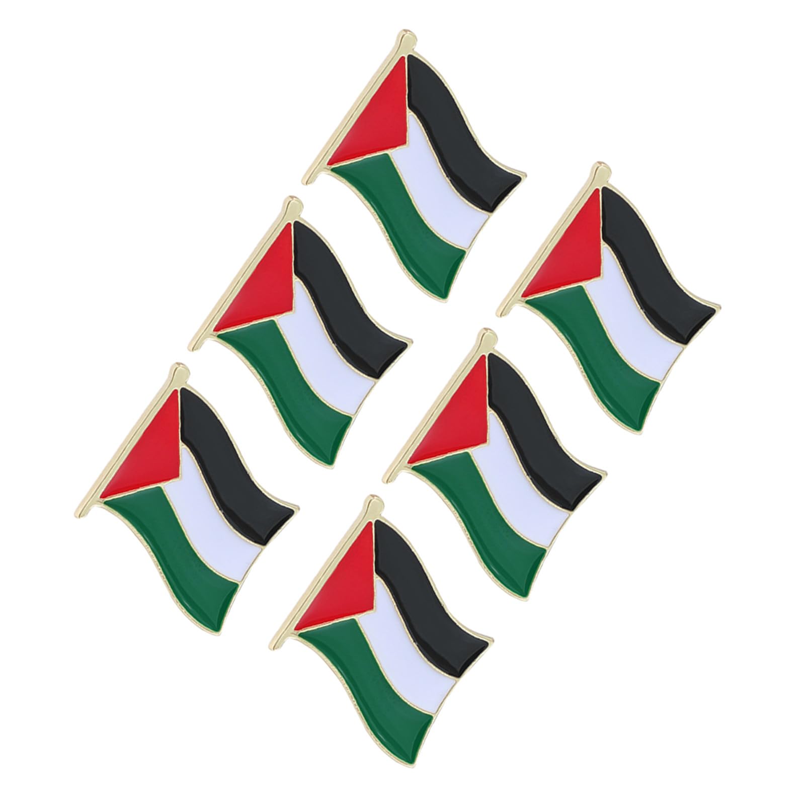 6pcs Palestine Flag Brooch Lapel Pins Metal National Clothing Badge Bulk Set for Travel and Daily Wear