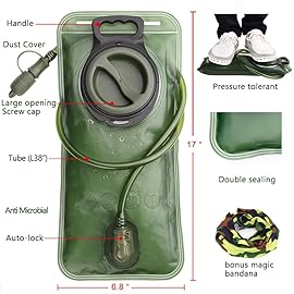 Hydration Bladder, 2.5L Water Bladder for Hiking Backpack Leak Proof Water Reservoir Storage, 2.5 Liter BPA-Free Water Pouch Hydration Pack Replacement for Biking Climbing Cycling Running, Green