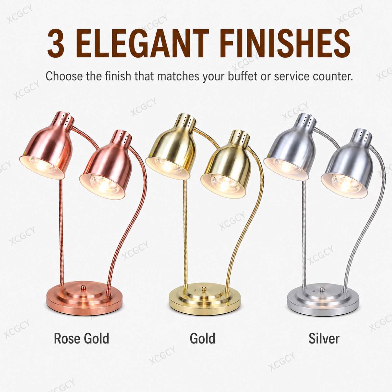 Lámpara De Mesa Térmica Infrarroja Comercial De 500 W con Doble Cabezal, Lámpara De Calor para Alimentos, 2 Bombillas 250 W, Cabezales 360° para Buffet, Catering Y Restaurante Rose Gold