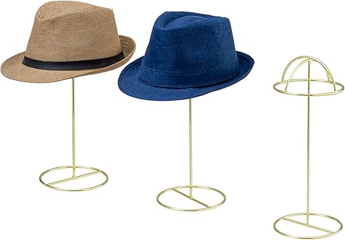 MyGift Soporte para sombreros de 14 pulgadas, moderno tono latón, alambre de metal, independiente, para la mesa y almacenamiento de pelucas, forma