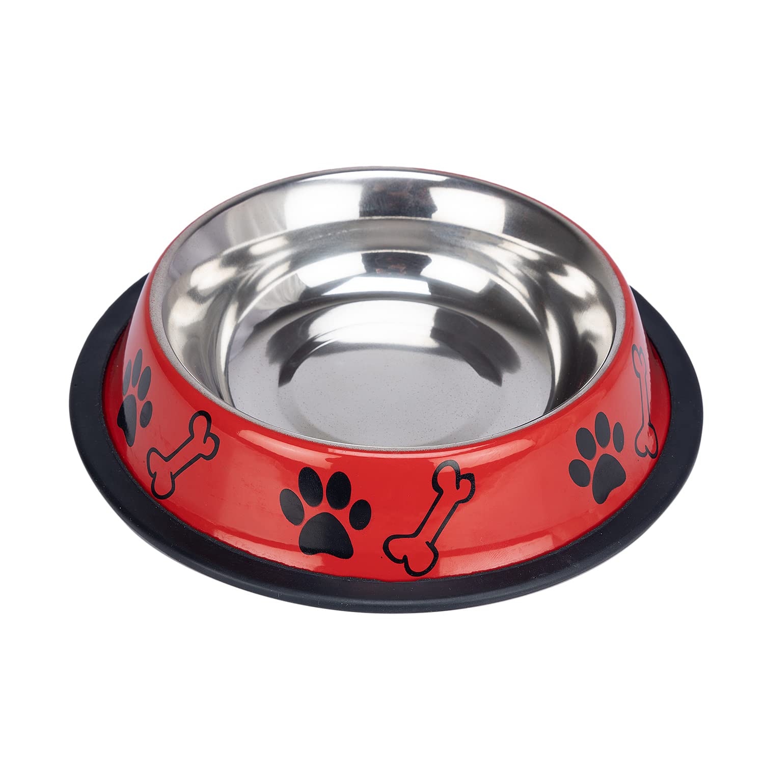 Petcrux Stainless Steel Bone Printed Feeding Bowl for Pets NonSkid