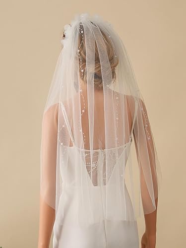 Miniatura 5 de Unsutuo Diadema de novia con velo de novia, velo de tul para novia, velo de tul con diadema para mujeres y niñas (marfil)