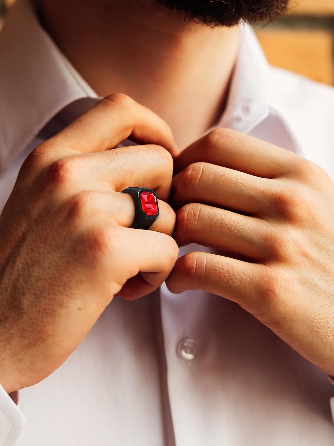 Bestyle Chunky Signet Ring for Men, Stainless Steel/Black Ring Synthetic Gemstone Band Ring Biker Ring for Men, Thumb Pinky Ring Mens Fashion Ring Jewelry Size 7-14, Gift Package