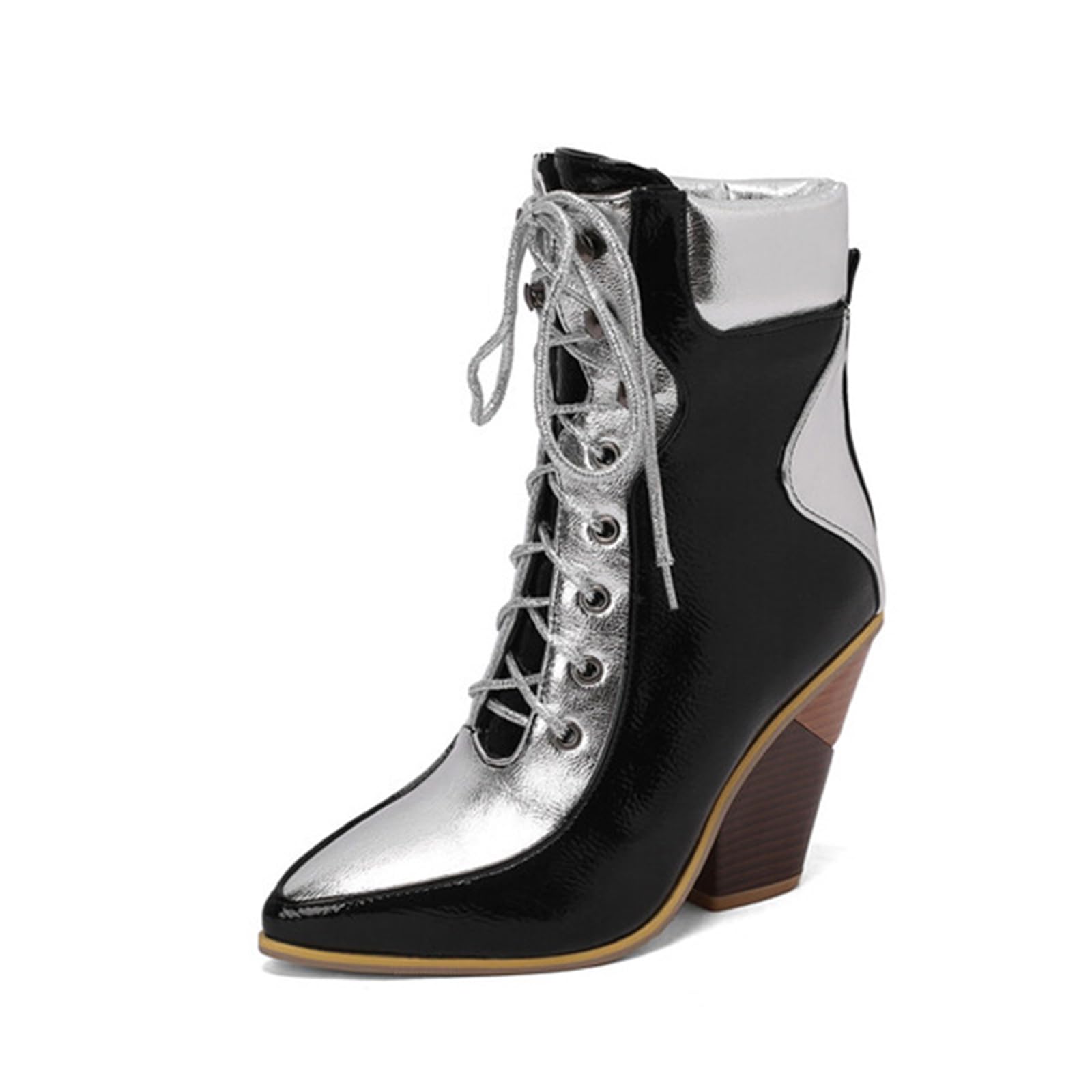 Bottines pour femmes talons hauts à lacets noires et bottes courtes - 5