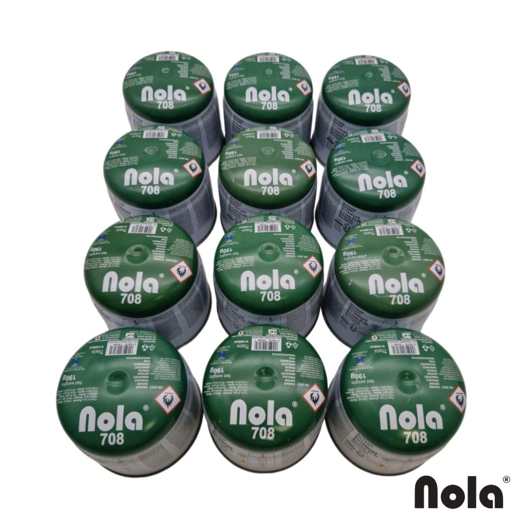 NOLA Cartuchos de Gas butano 190 g (Pack de 8) | Cartuchos universales para hornillos, lámparas y quemadores de Camping | Compatible con Dispositivos de Cartucho 708