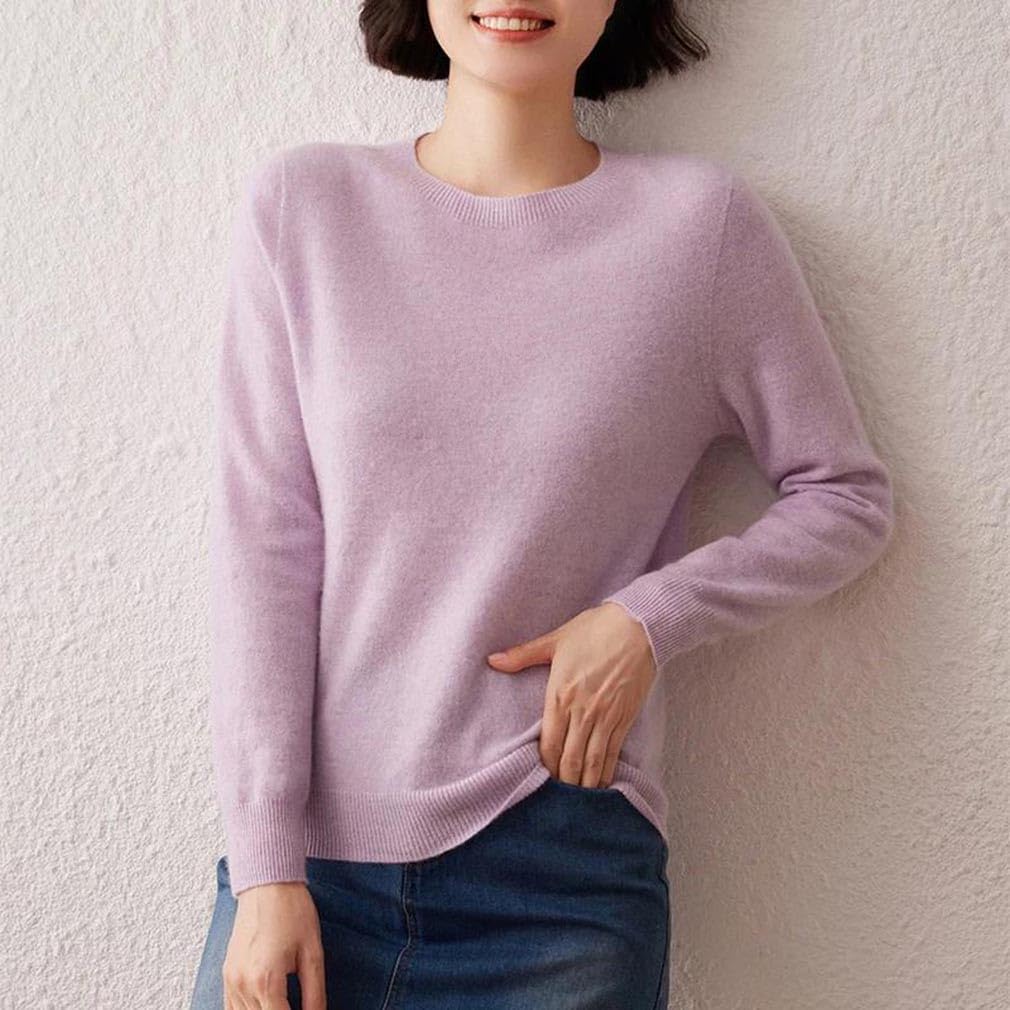 Women's Knit Sweater Thin Round Neck Cashmere Layering Base Tops | Spring Fall Knit Jumper Basic Daily Casual Business Long Sleeve Pullover