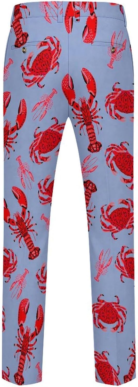 Red Lobster Crab Pattern Men's Classic Fit Suit Pants Straight Leg Design Printed Trousers